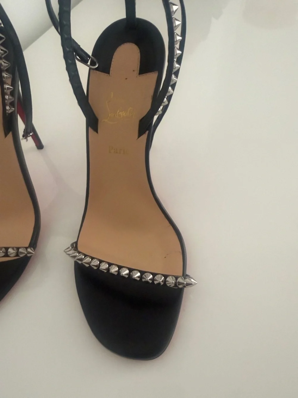 Christian Louboutin Black Studded Ankle-Strap Sandals with Silver Spikes - Picture 4 of 10